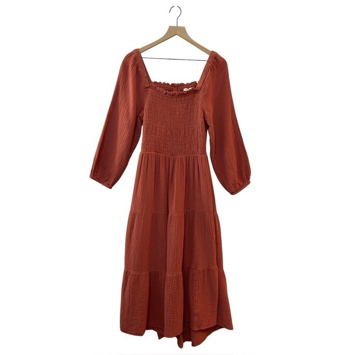 Beach Lunch Lounge Luana Smocked Dress Size M Terracotta Open Back Gauzy Boho