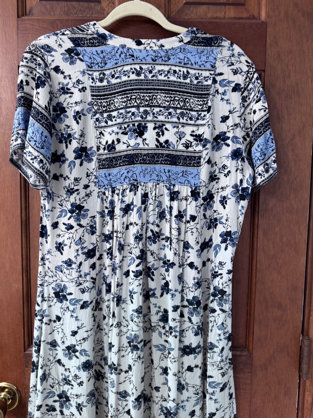 Knox Rose Blue Ivory Floral Border Print Boho Midi Dress Small