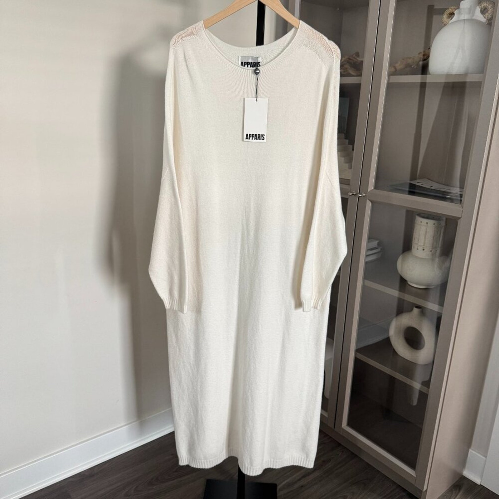 Apparis Ivory Pullover Dropped Shoulder Dolman Sleeve Midi Sheath Dress