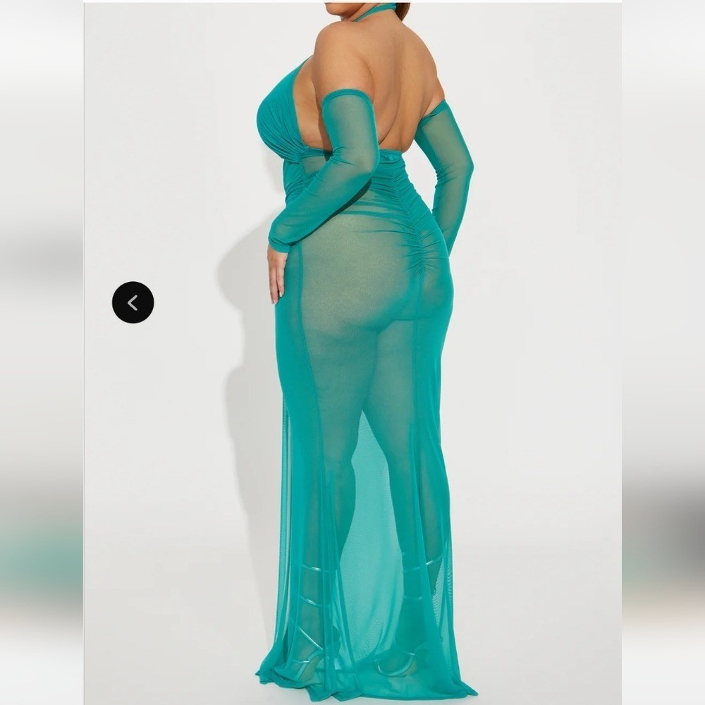 Fashion Nova jade mesh Maxi Dress with Gloves brand new size extra large XL