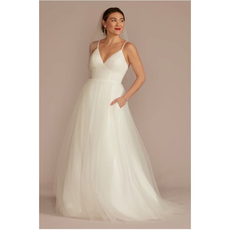 DB Studio Women Dress 6 Wedding Soft White Beaded Strap Tulle A-Line WG4097 NEW