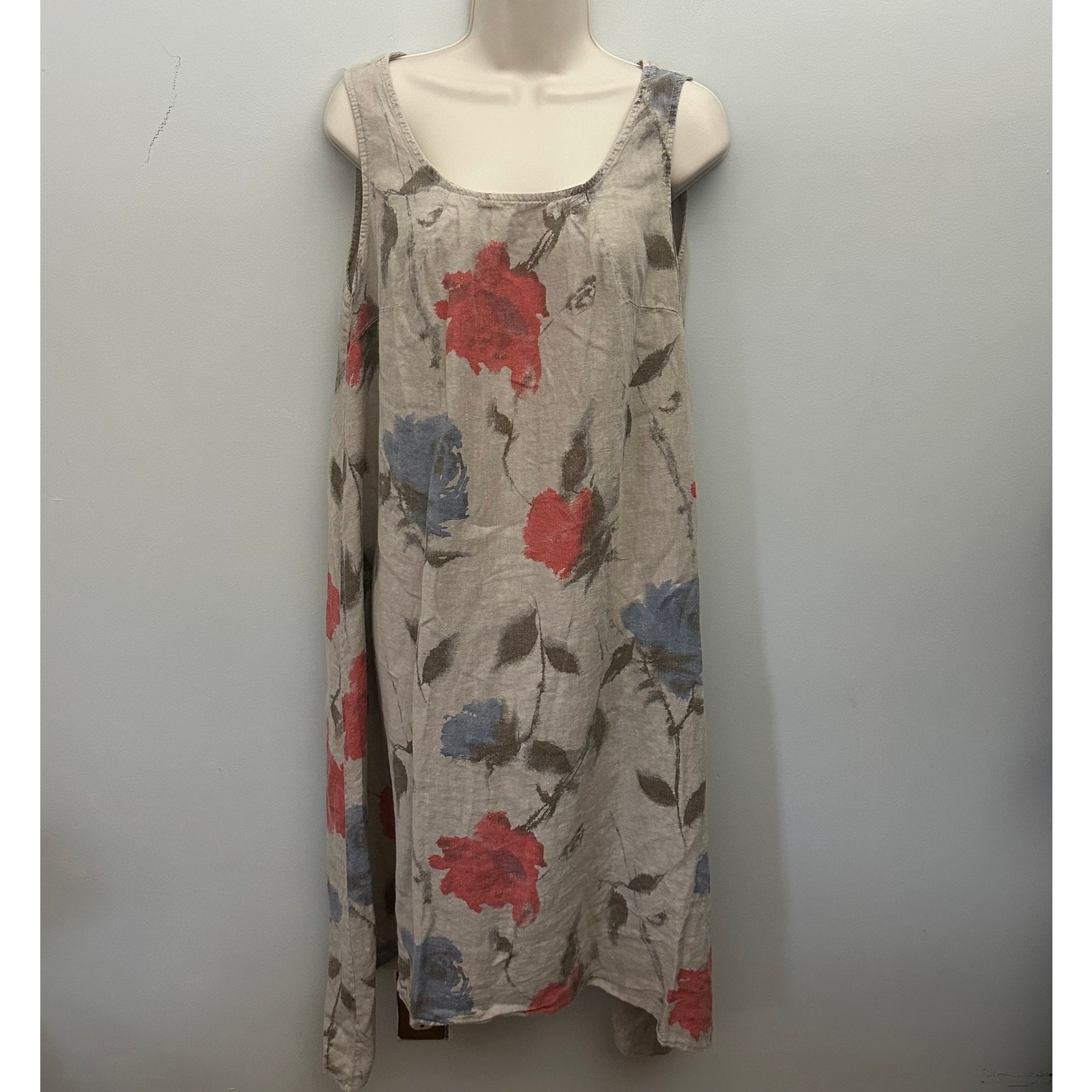 Marisa & Marie Dress Medium Beige Floral Midi Shift Asymmetric Lagenlook Beach