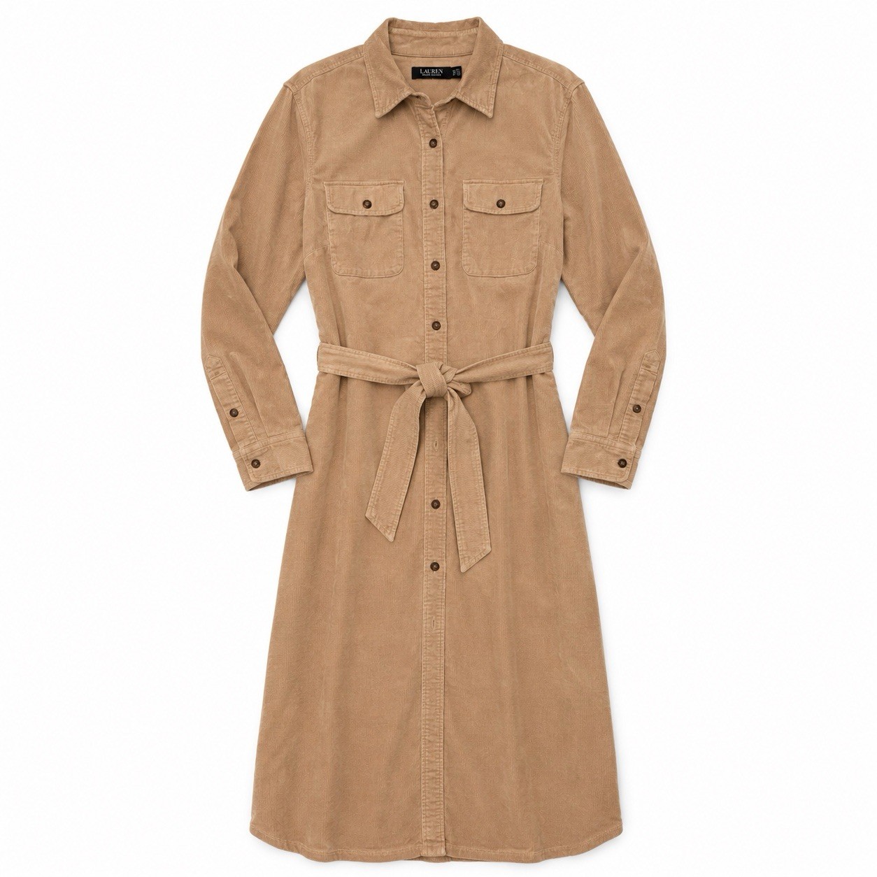 Lauren Ralph Lauren Corduroy Belted Shirt Dress 20W Tan Plus