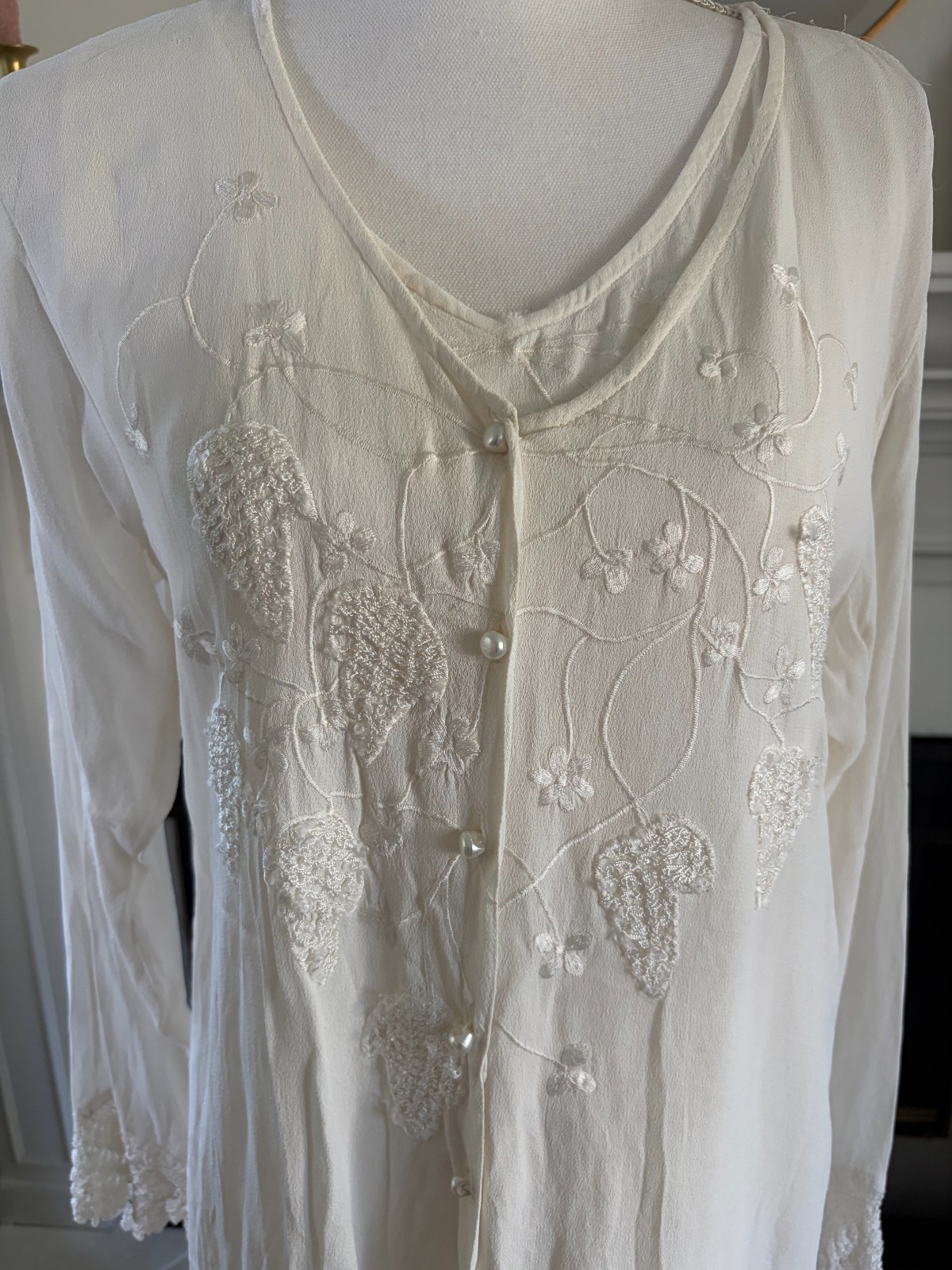 VTG Y2K 90’s Skirt, Camisole Blouse White Papillon Fairy Lace Sz L Embroidered