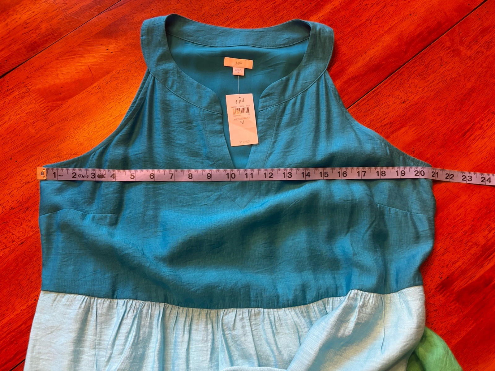 J. Jill Women’s Size M NWT Green Blue Color Block Sleeveless Lined Maxi Dress