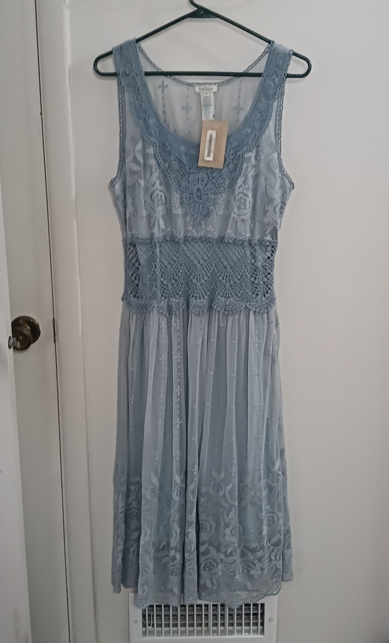 Sundance love always lace embroidered dress size 10 dusty blue