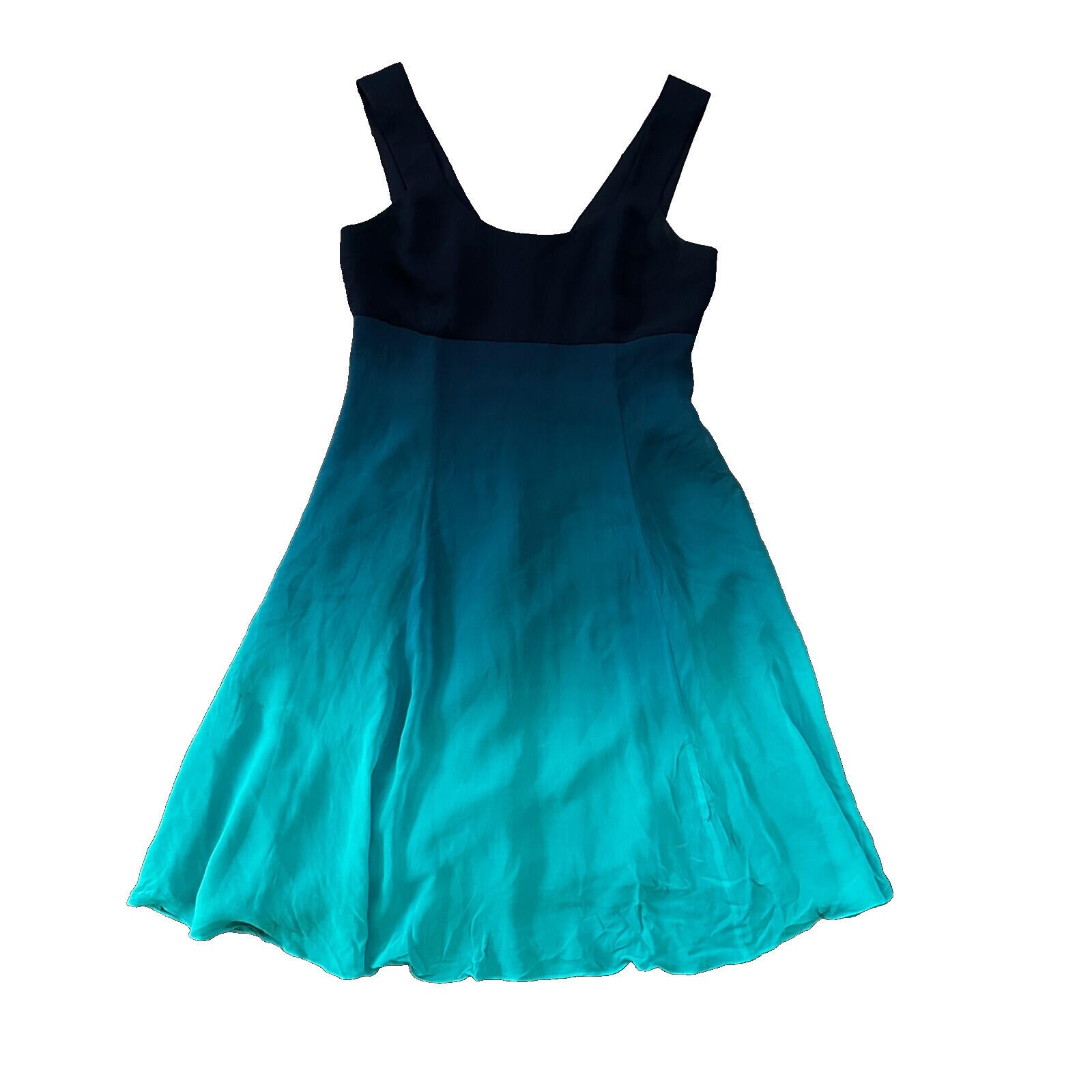 Dana Buchman Gradient Blue 100% Silk Sheath Dress Sleeveless Lined Women’s 4