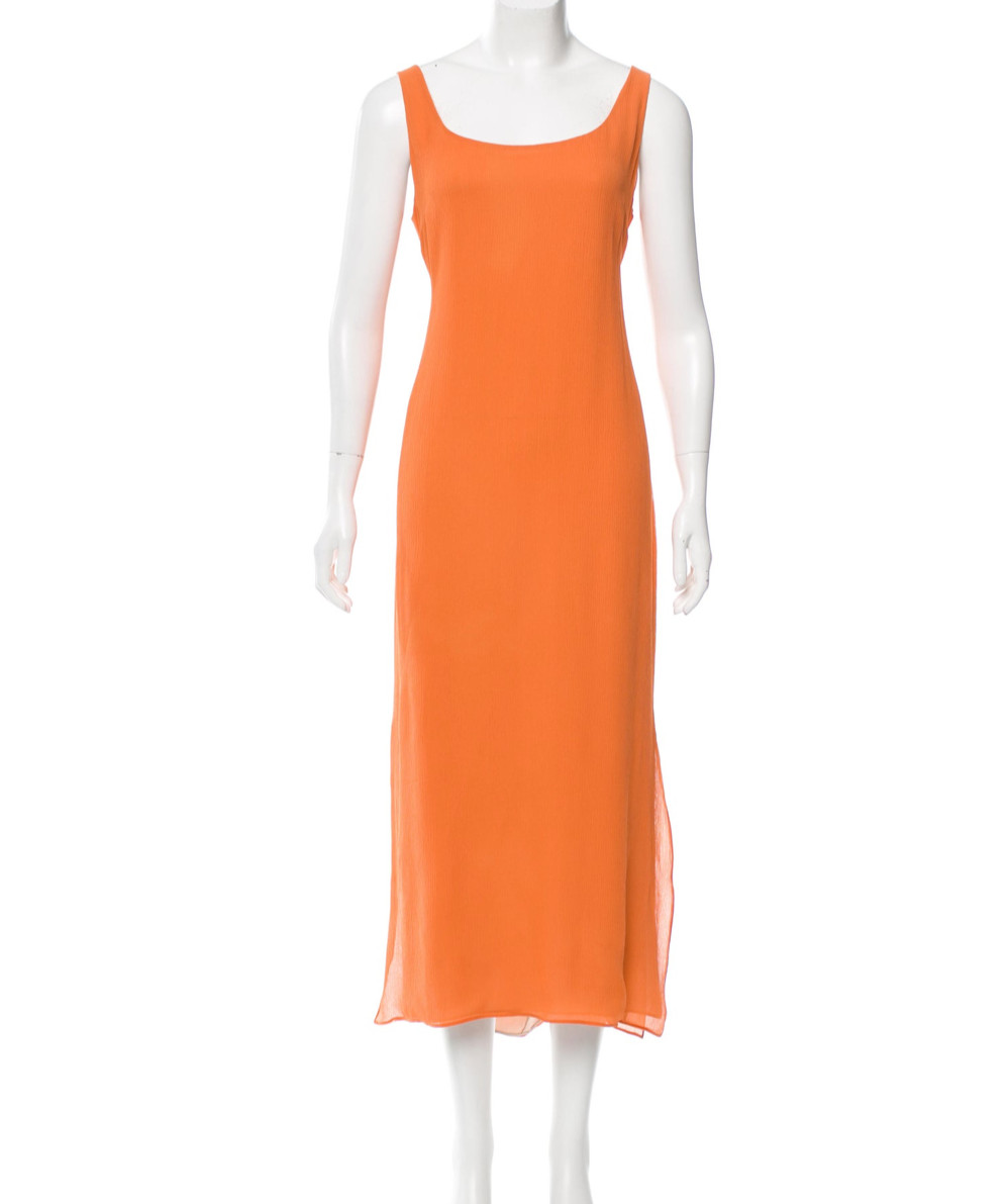 Naeem Khan lightweight sleeveless tangerine silk maxi dress Size S (fully lined)