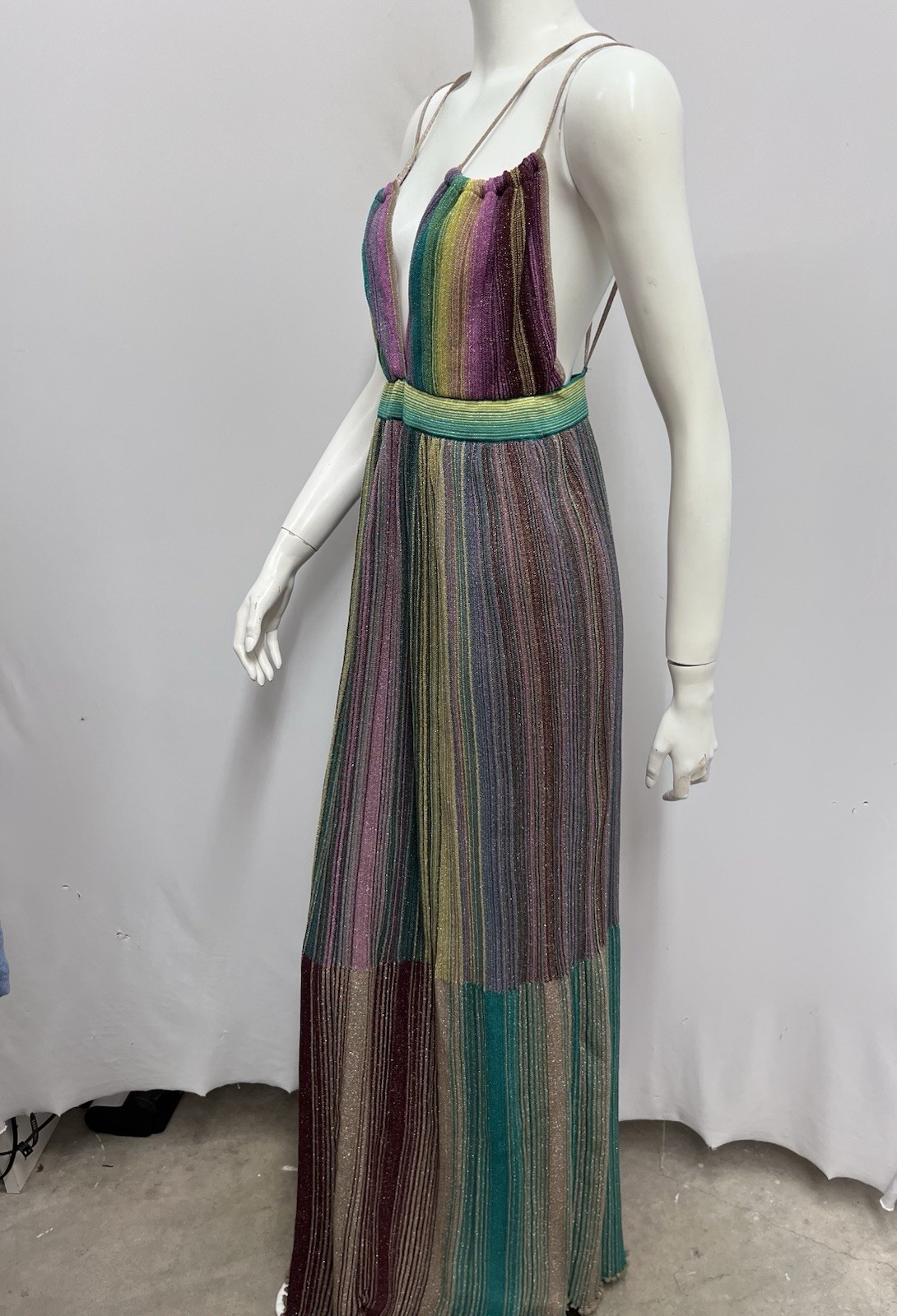 Missoni Womens Size 46 Multicolor Striped Long Maxi Metallic Open Back Dress euc
