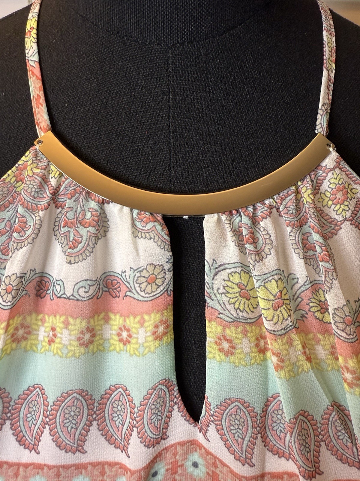 As U Wish Women’s Multicolored Halter Dress, Front/Back Keyhole, Lined, Small