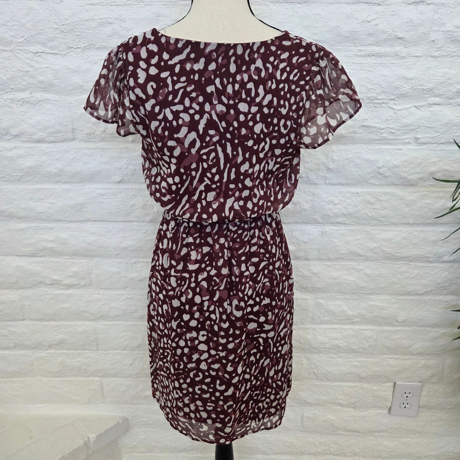 Merona Dress Womens Small Brown Red Pullover Cap Sleeve Animal Print Pattern