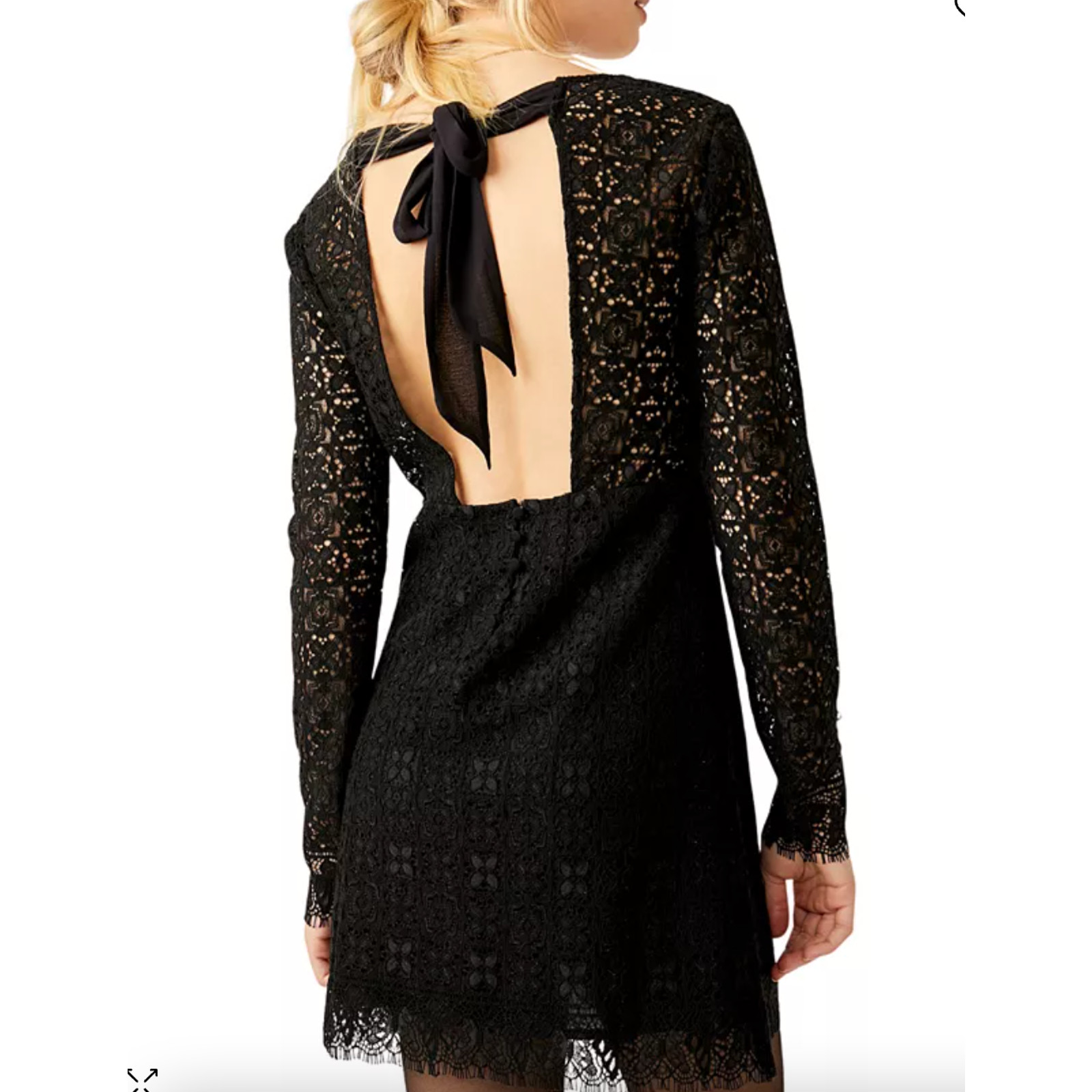 Free People Black Lace Honey Honey Mini Dress V-neck, Bow | Sz 4 NEW $148