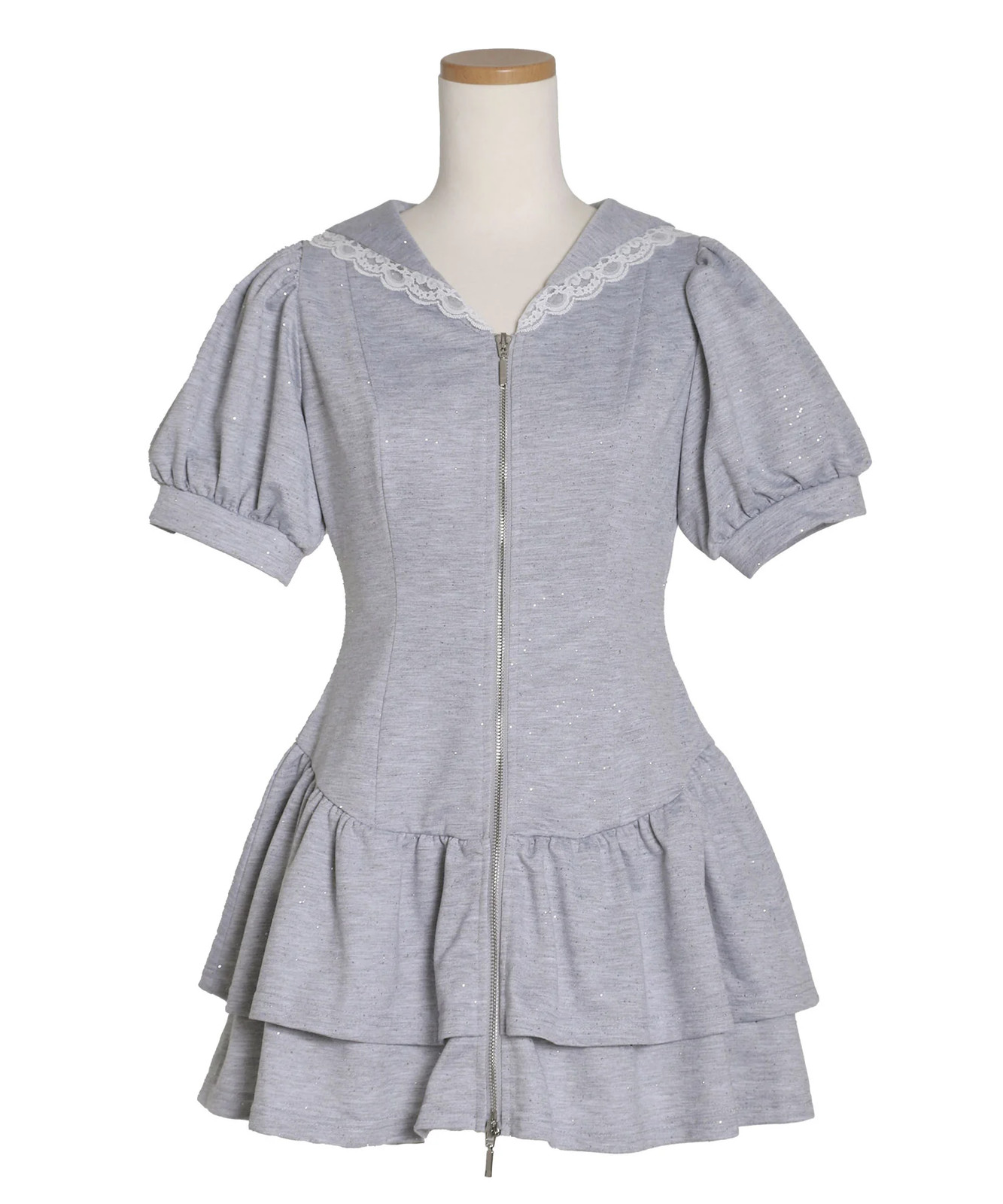 Front Zip Sailor-color glitter sweatshirt mini dress large sizes Jirai New