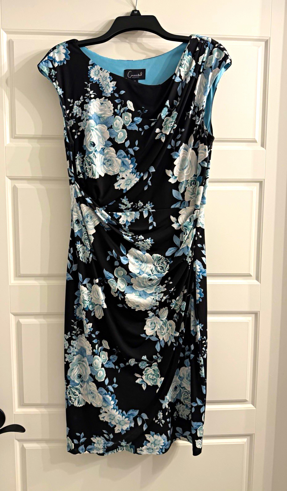 Connected Apparel Ruched Sheath Scoop Neck Cap Sleeve Knee Dress, 10, Floral