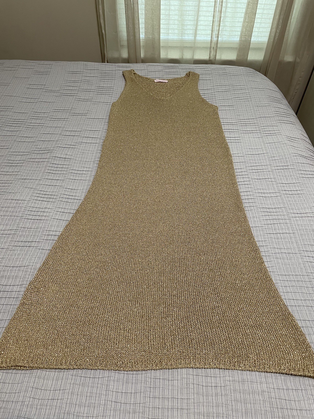 Yunika Gold Metallic Knit Tank Dress Sparkle Sheer Beach Cover Up Sz M/L Italy