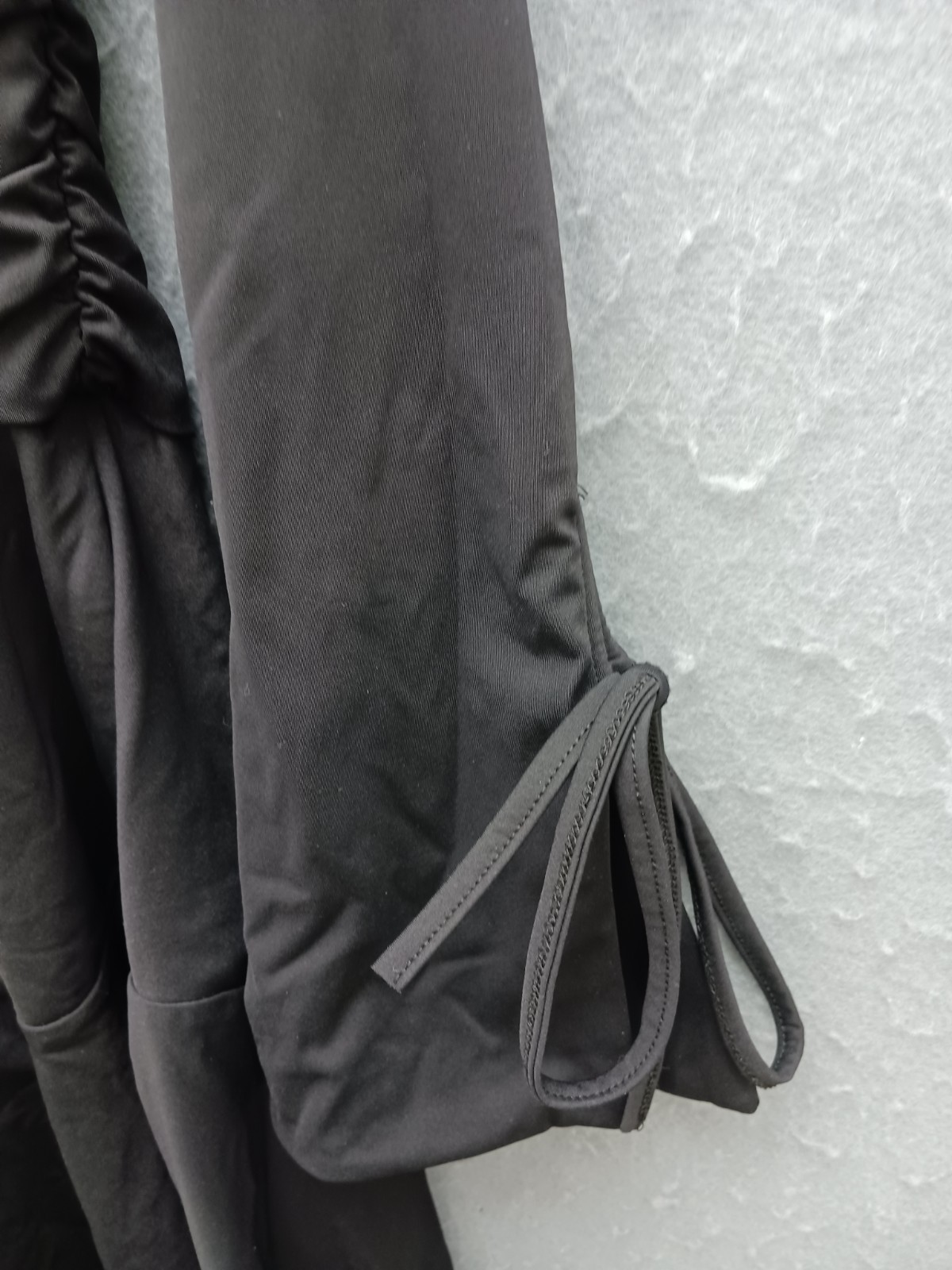 Women Dress Black Long Sleeve V-Neck Wrap Style Ruched Waist Tie Cuffs Mini