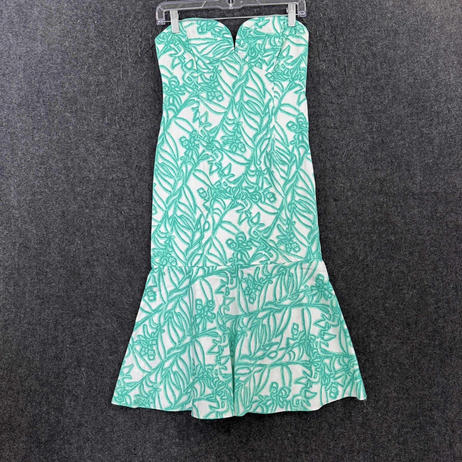 Milly Dress Women’s 4 Green White Tropical Floral Strapless Sweetheart Mermaid