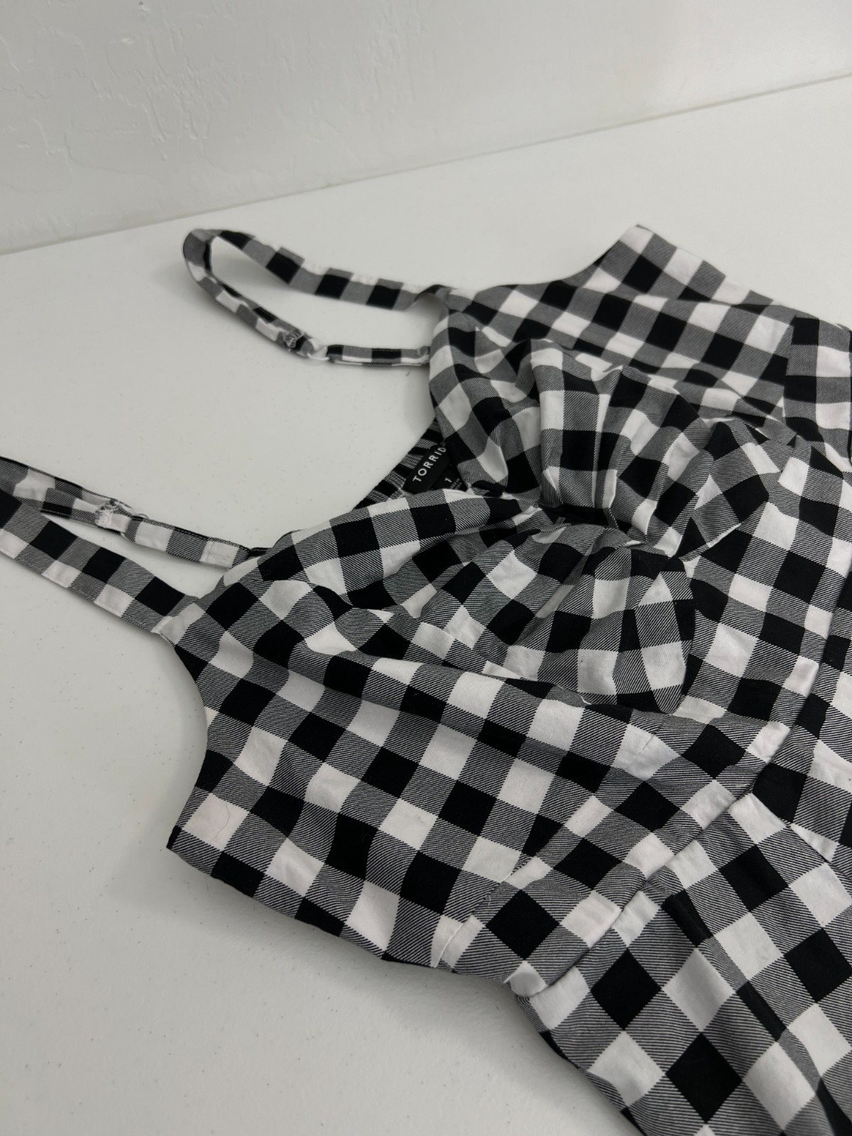 Torrid 1 dress high waist Aline black white checker thick straps smock summer
