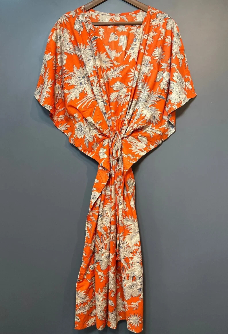Indian Floral Printed Kaftan Cotton Hippie Maxi Women Nightwear Caftan Dress