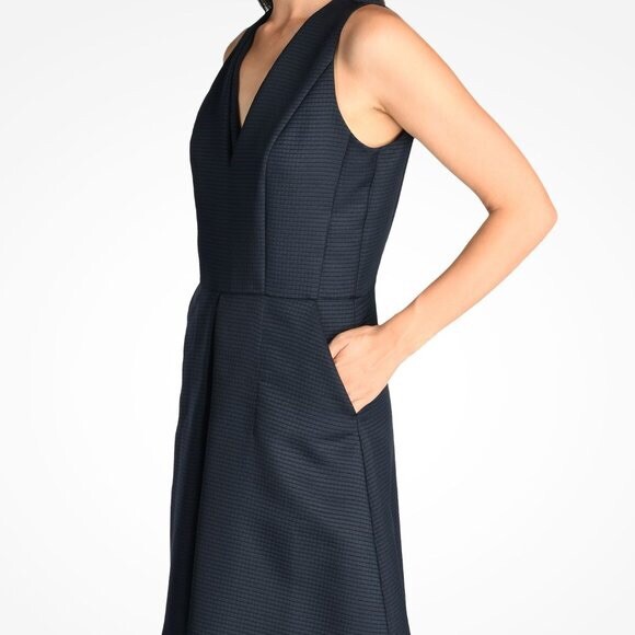 A|X Armani Exchange Women’s V-Neck Textured Fit and Flare Sleeveless Dress Blue