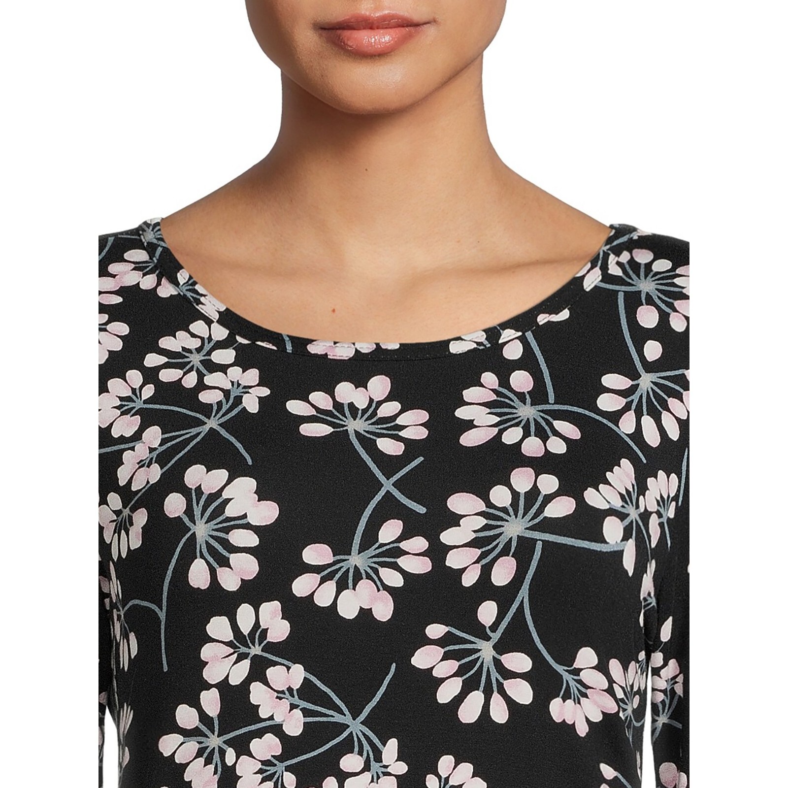 Nine.Eight XXL Black Floral T-Shirt Dress Long Sleeve A-Line Soft Stretch