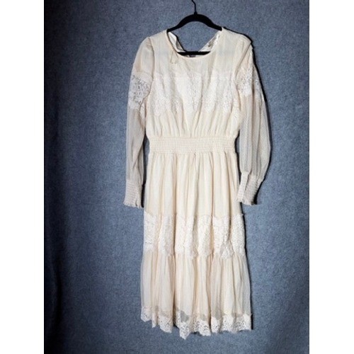 Bohme Cream Lace Inset Smocked Waist Tiered Maxi Dress FD40953 Size L Victorian