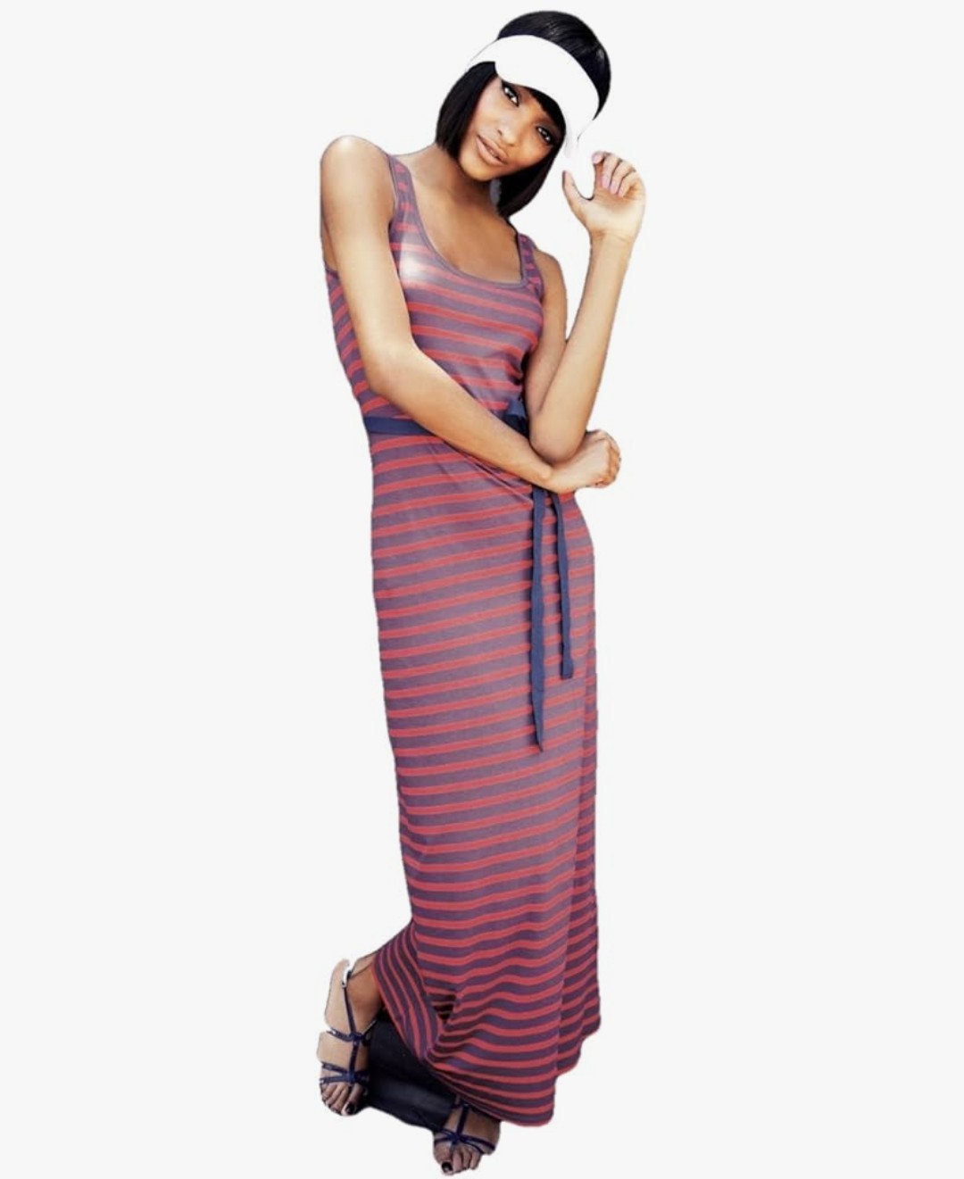 BODEN Lavender Striped Jersey Maxi Dress Sleeveless Sz 10L Soft Cotton Modal
