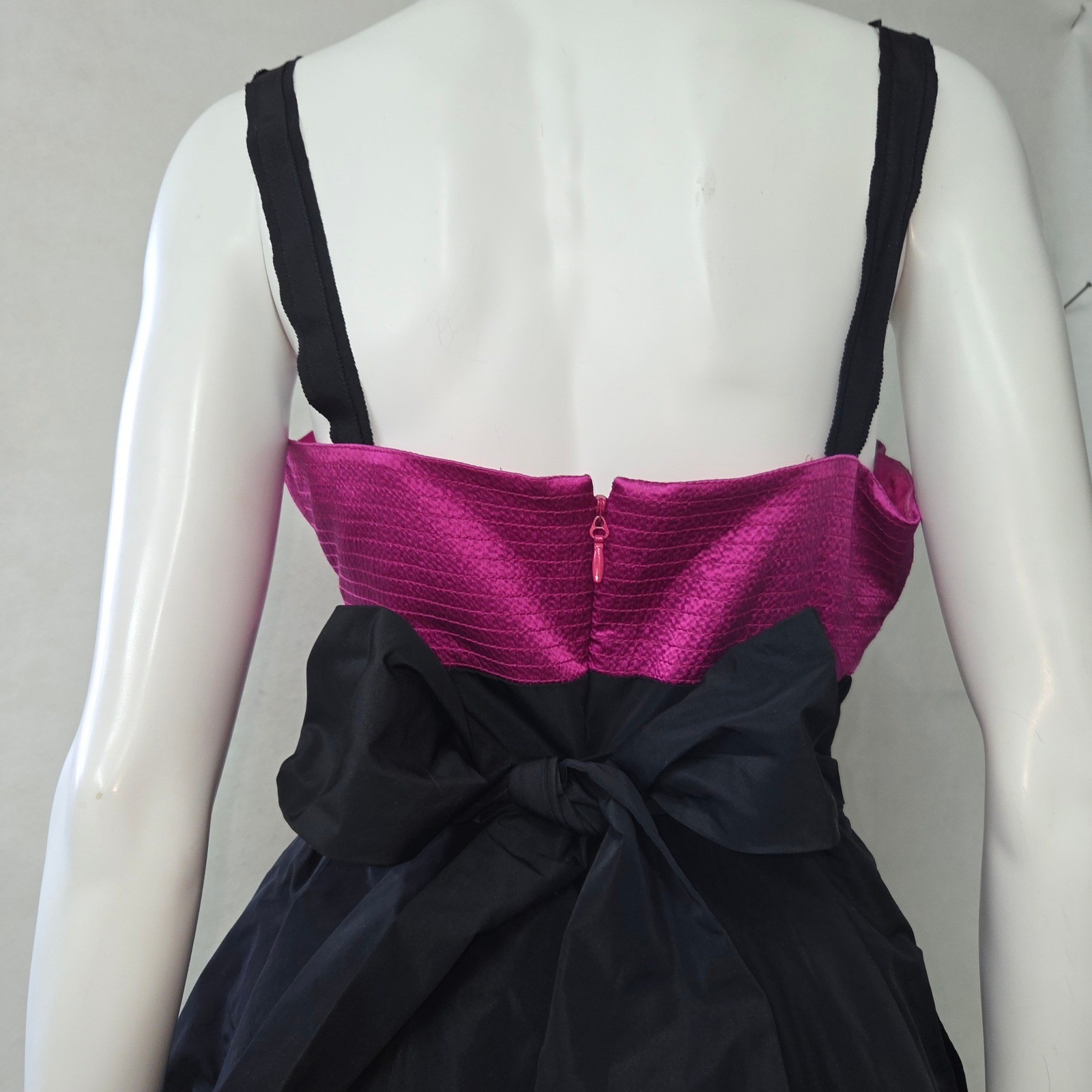 BCBGMAXAZRIA Cocktail Dress Women 8 Pink Black Bubble Hem Silk Trim Bow Pockets