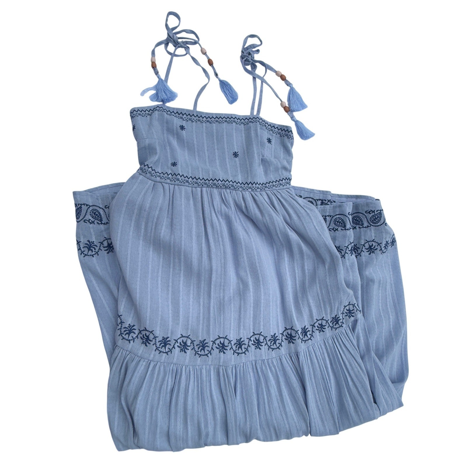 Ultra Flirt Womens Dress Small Blue Embroidered Tassel Boho Maxi Cottagecore
