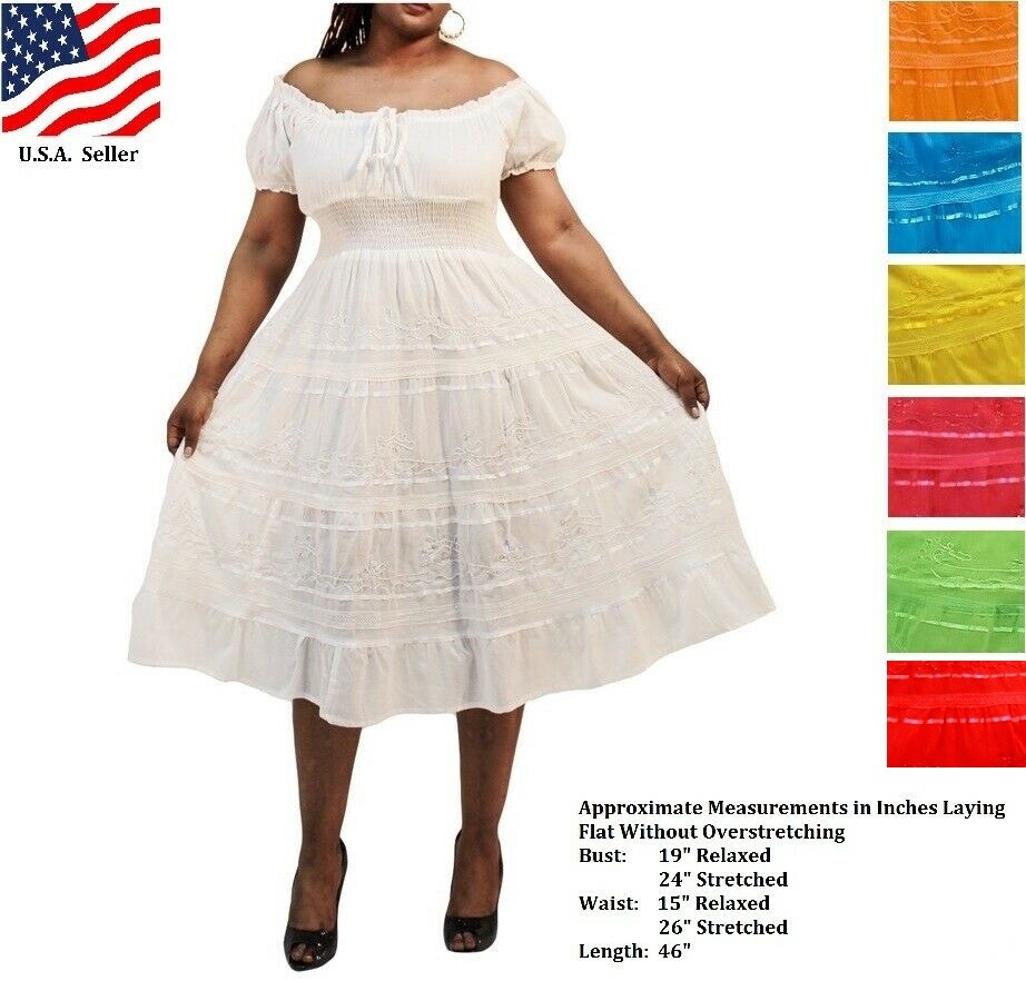 Women’s Mexican Dresses Boho Peasant above knee (1X-3X)
