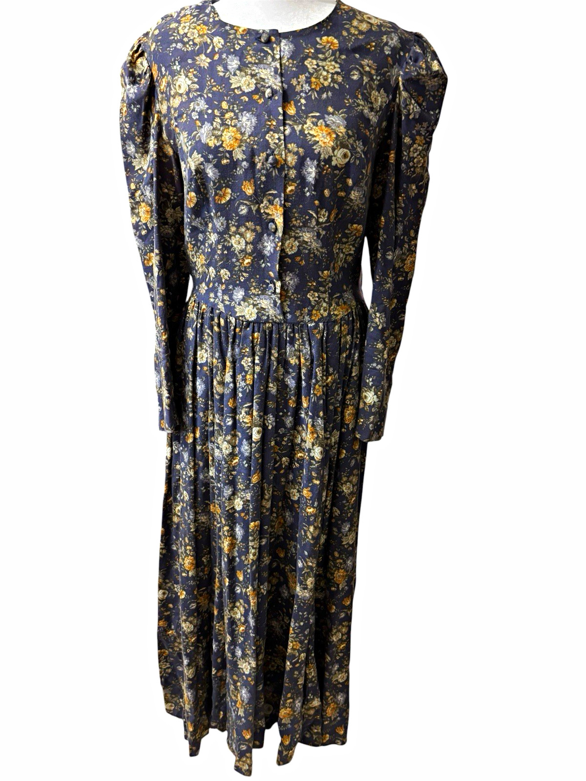Vintage Laura Ashley Blue-Grey Floral Maxi Dress size 8