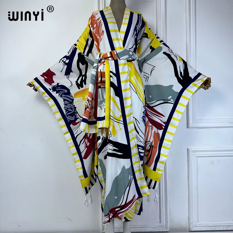 Loose Kimono Beach Wear Cover up Lady Boho Cardigan Abaya Dubai Luxury Beach Out