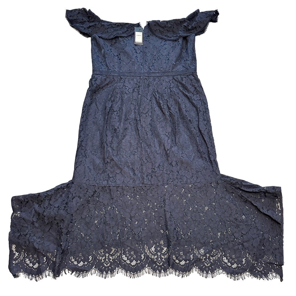 City Chic Angel Lace Dress Navy Blue Off Shoulder Ruffle Fit Flare S 16