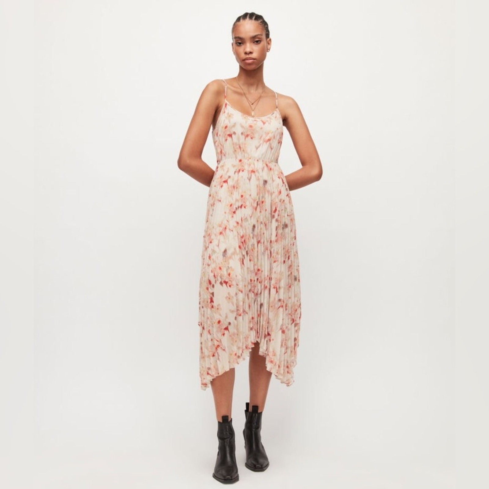 ALLSAINTS Zelma Momo Slip Dress in Cream Peach Floral Size Large.