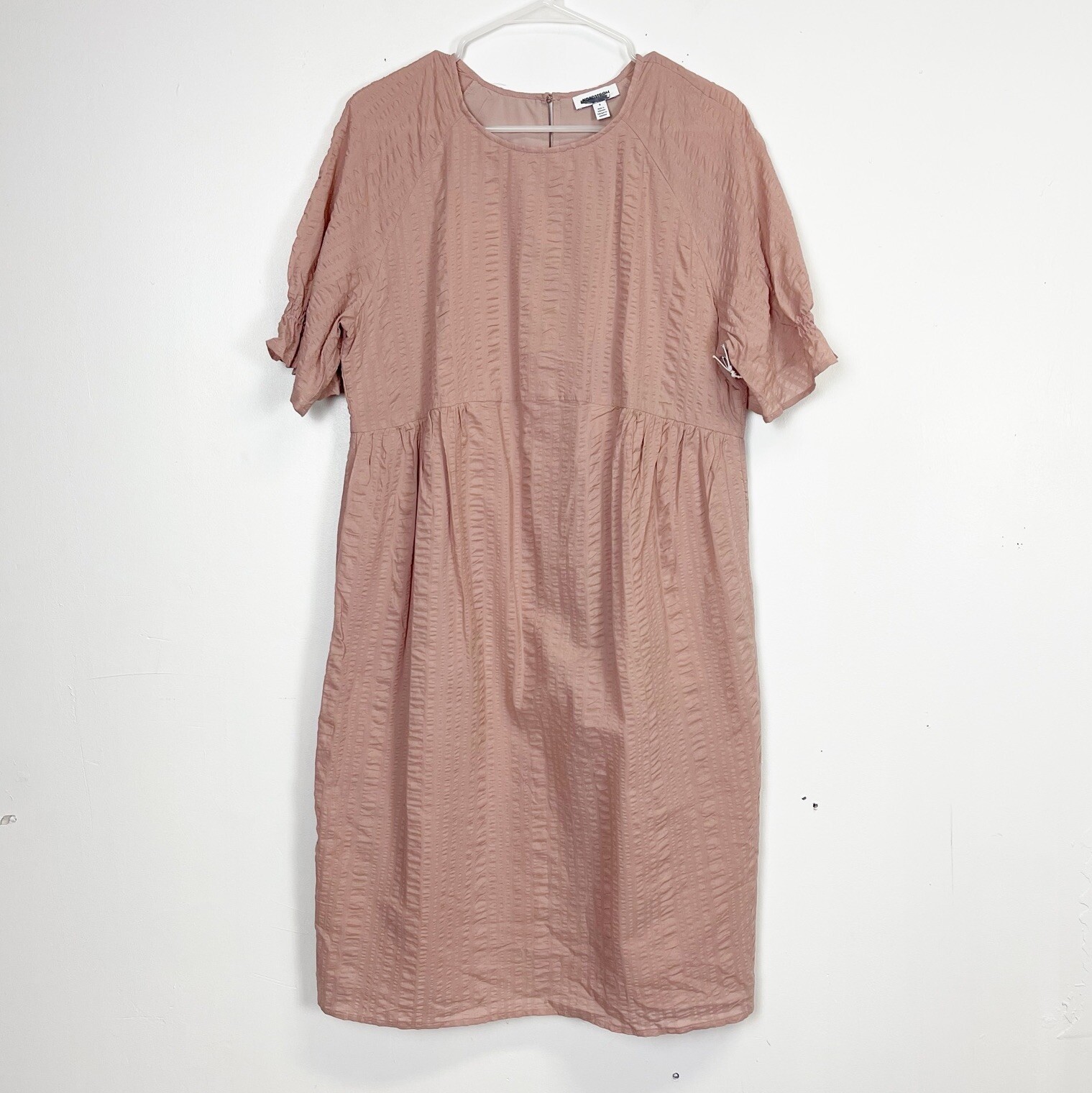 Nordstrom Puff Sleeve A-line Dress Womens Small Pink Cotton Blend NWOT NEW