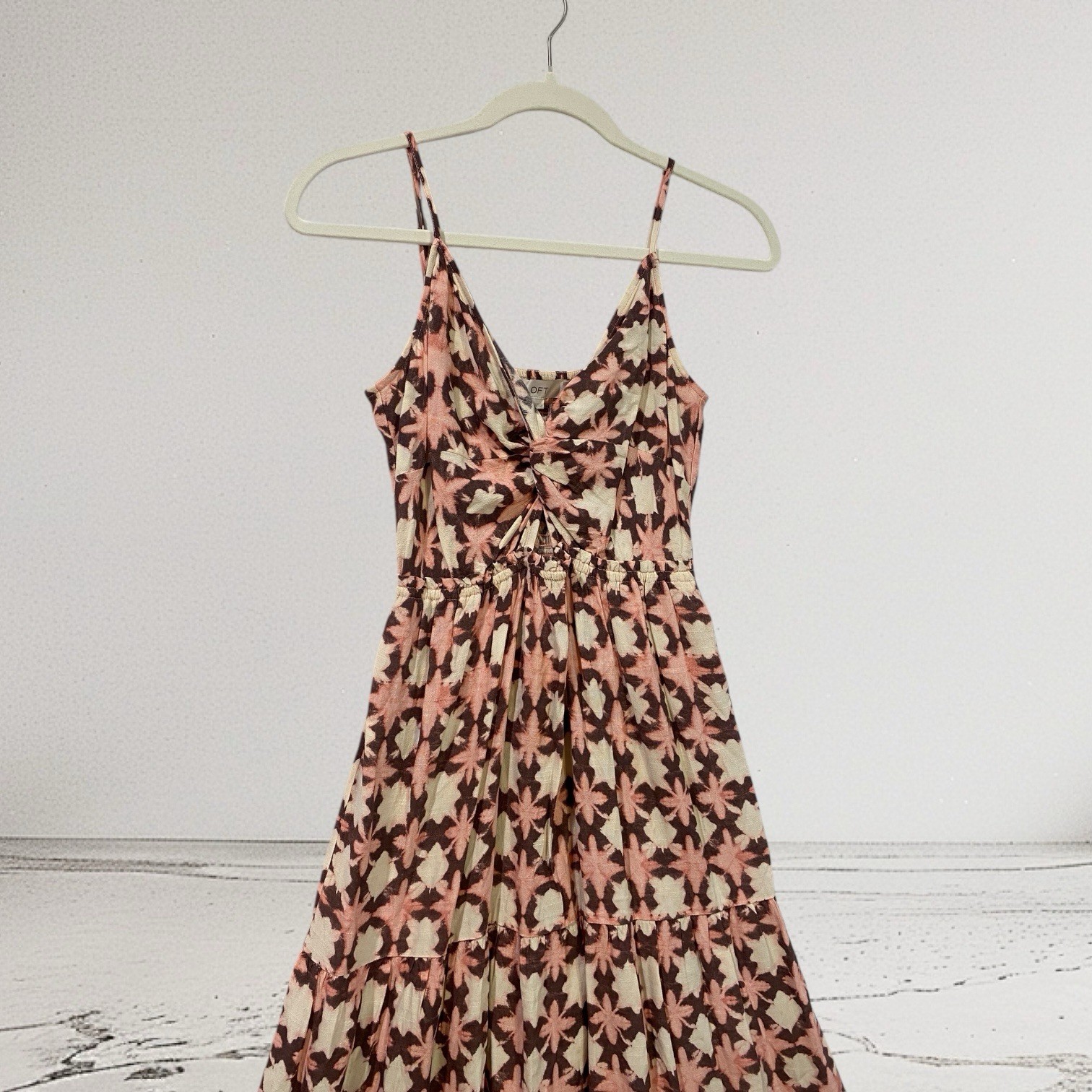 LOFT Womens Sunwashed Floral Midi Dress Size 2 Twist Cut Out Tiered $99