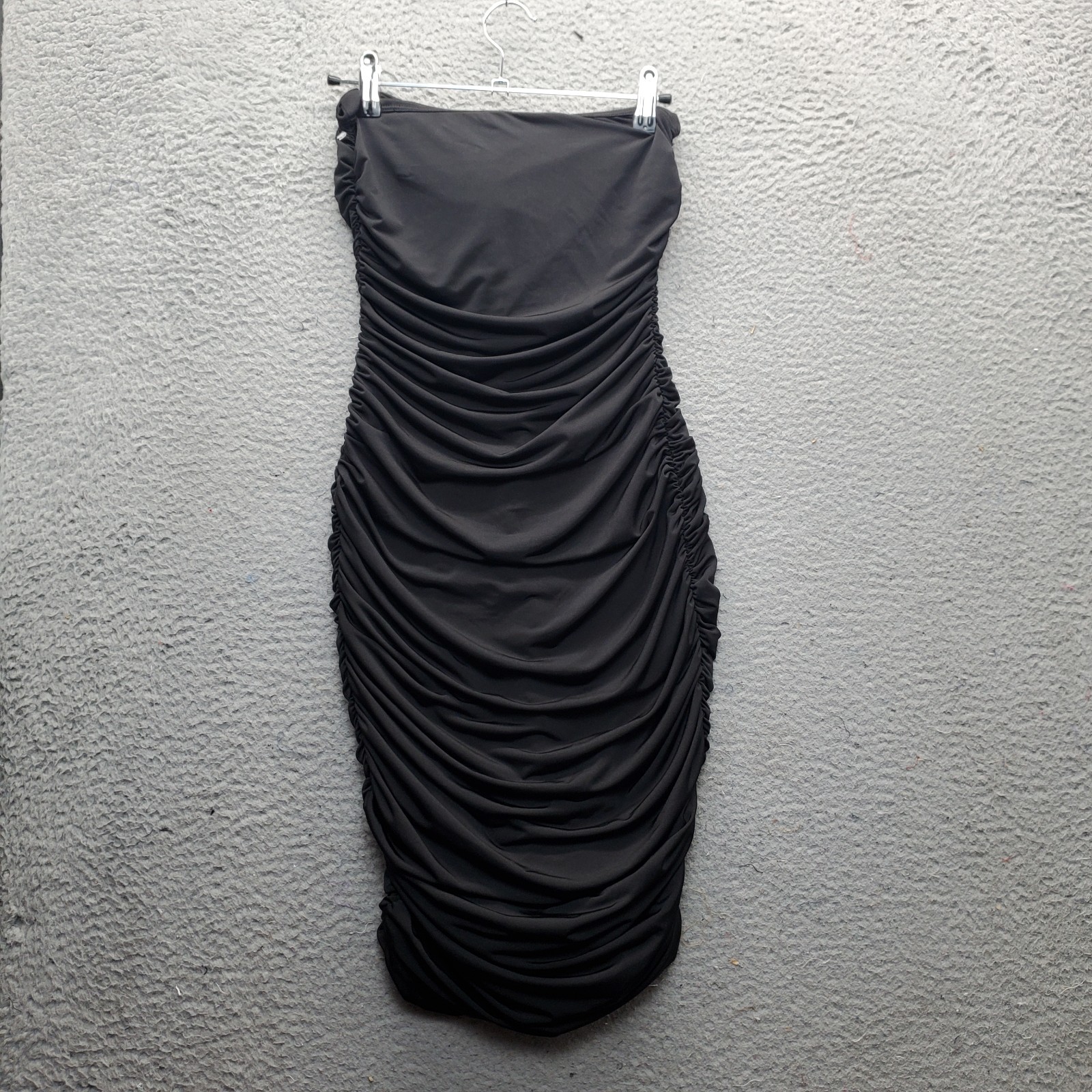 Blue Blush Bodycon Dress Womens Small Black Stretch Off the Shoulder Ruched Side