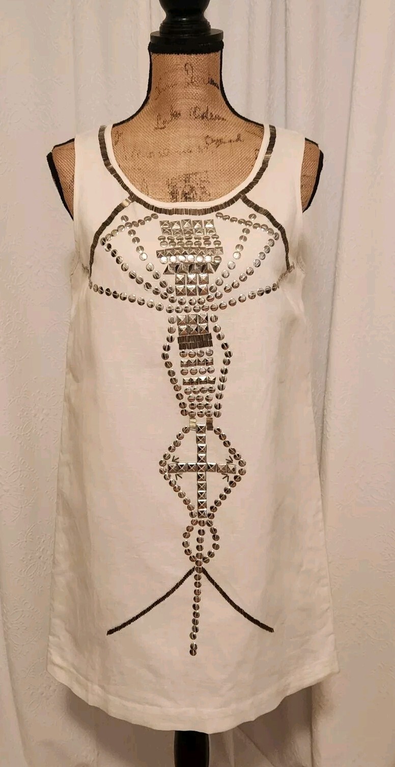 Black Brand Women’s M White Sleeveless Beaded Mini Shift Dress