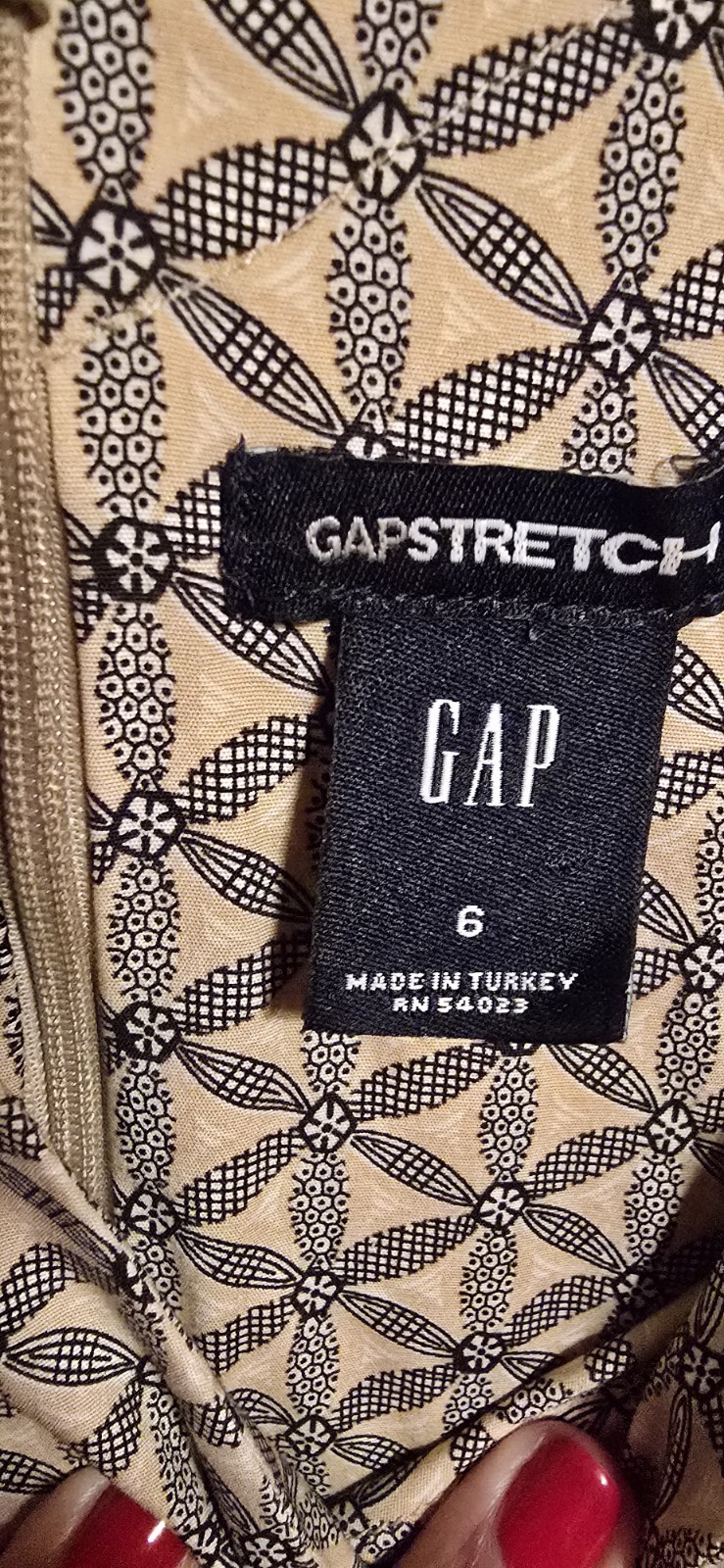 Gap Stretch Sleeveless Sheath Dress Navy Tan Geometric Floral V-Neck Sz