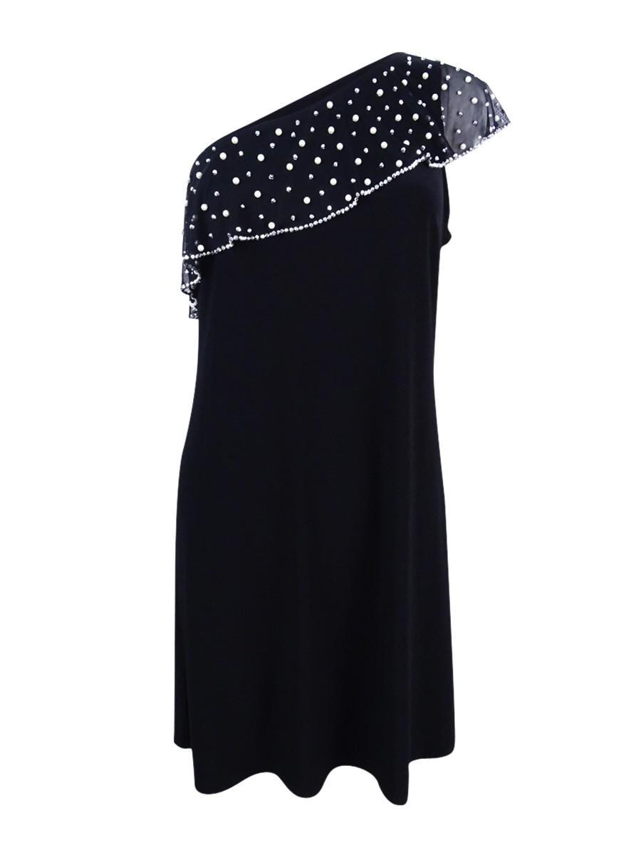 MSK Women’s One-Shoulder Shift Dress (M, Black) 192081005651