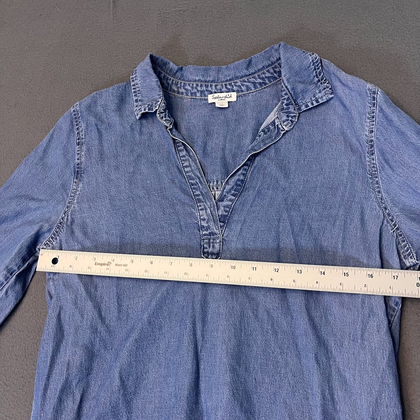 Splendid Womens Lg Denim Shirt Dress 1/2 Sleeve Pockets High Low Collar Lyocell