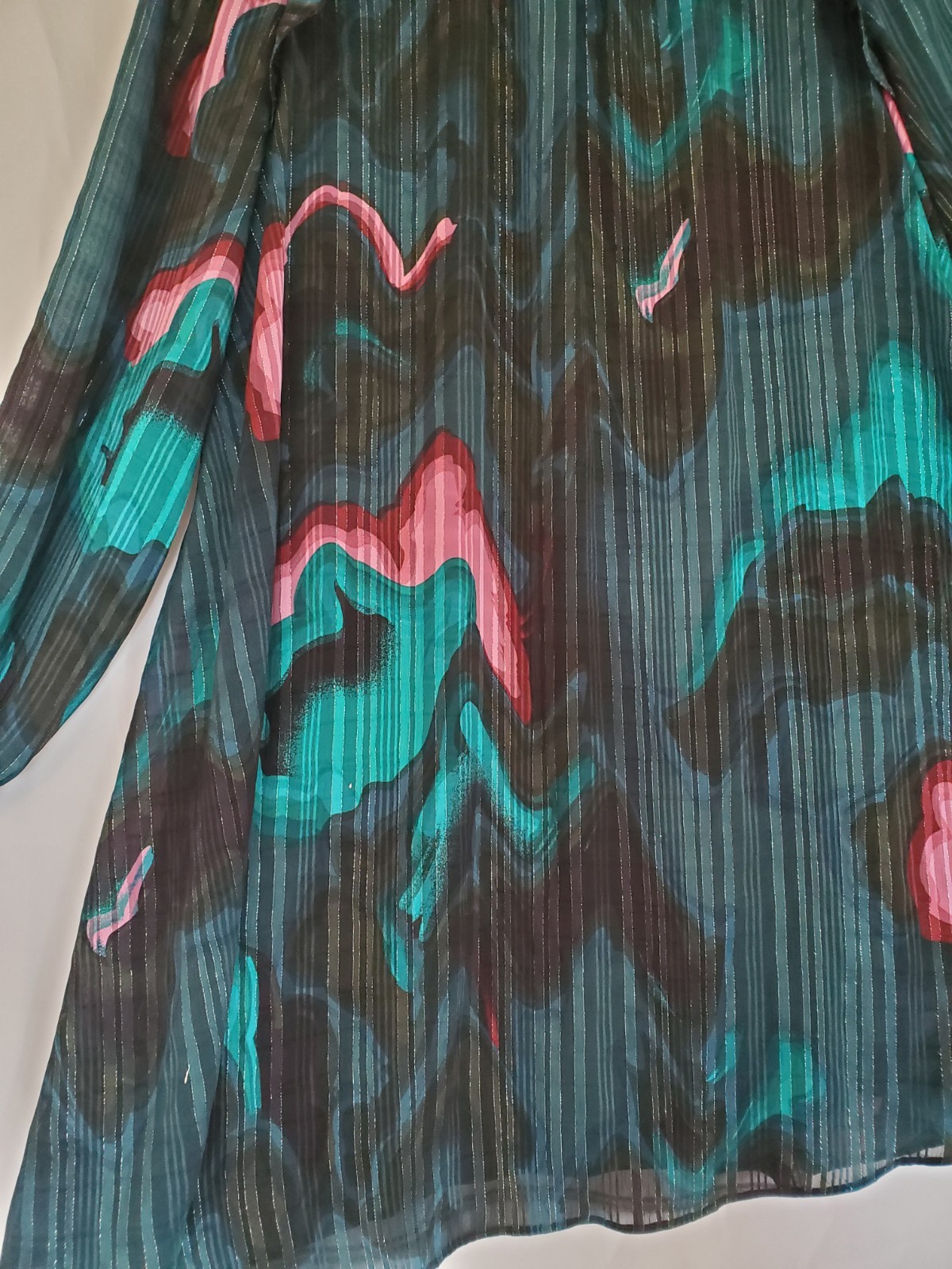 🎉NINE WEST🎉 Green, Black & Pink A-line/Flared Colorful Art Party Dress Sz Lg
