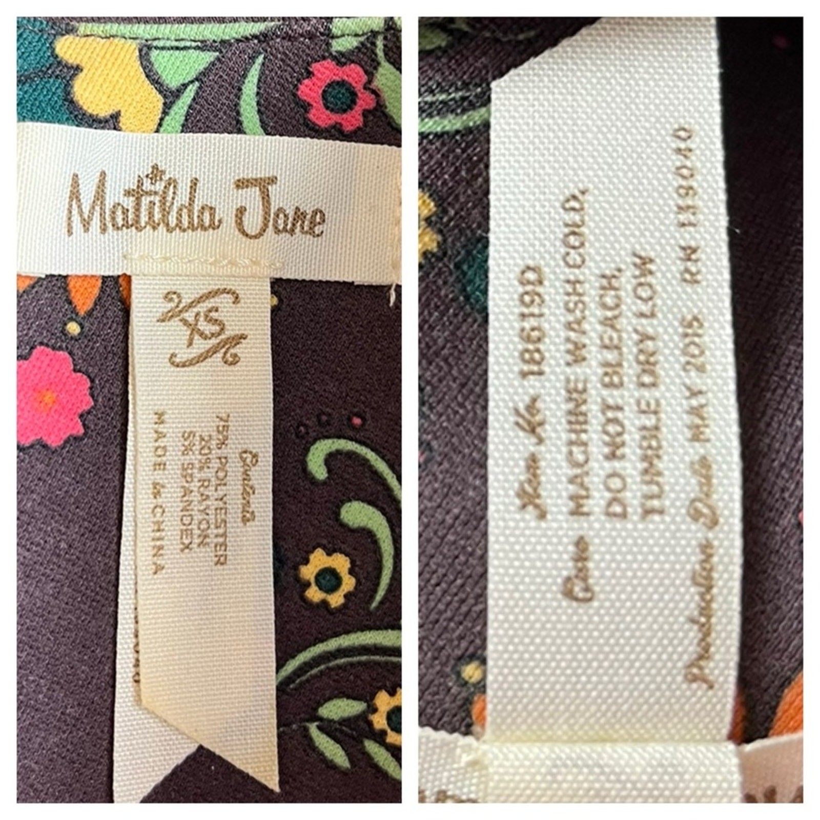 Matilda Jane Dress A-line Pleated Short Sleeve Brown Multi Floral Women Size XS