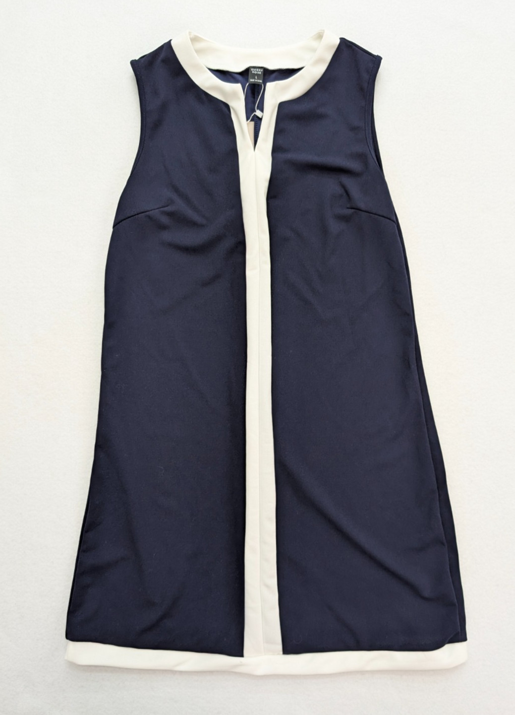 Emery Rose Women’s Dress Size L Navy Blue White Shift Stretch Knit NEW