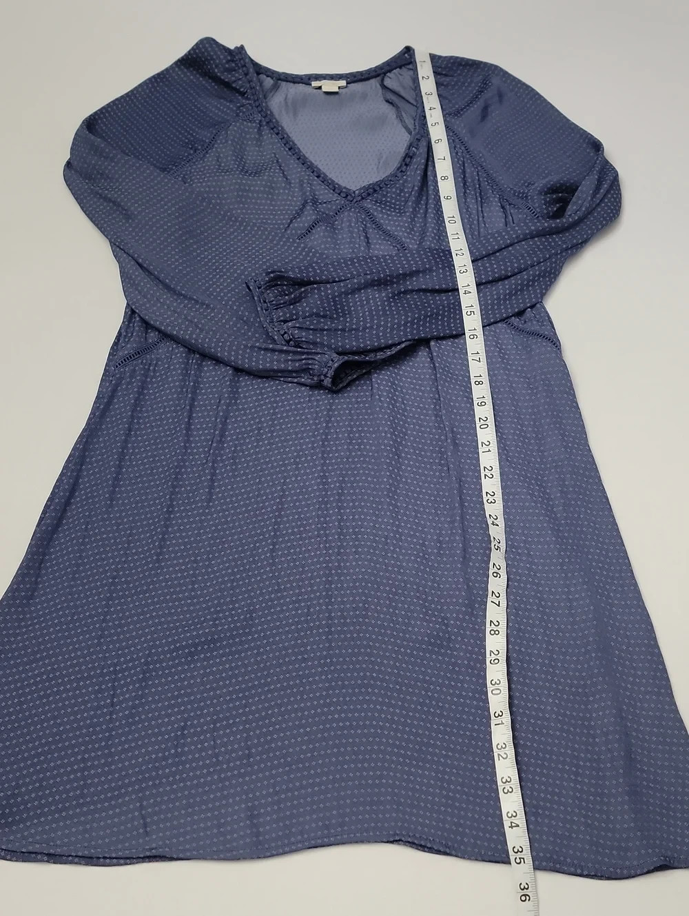 Hinge Navy Blue Dotted Mini Dress V-Neck Long Sleeve Size M