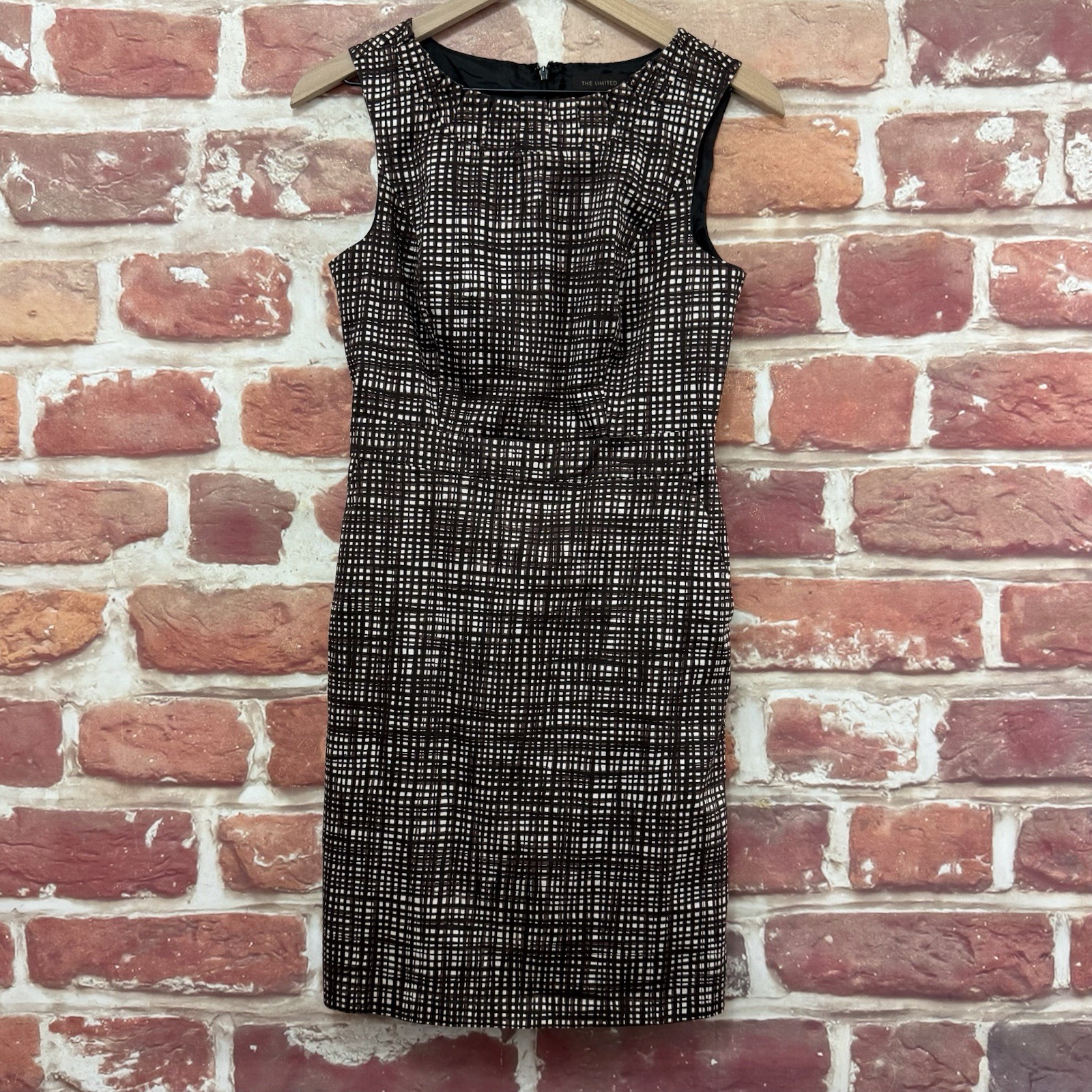The Limited Womens Dress 4 Brown White Plaid Abstract Casual Career Zip Up