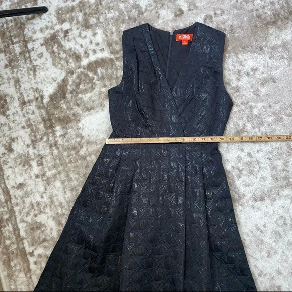 Kirna Zabete for Target Black Pattern with Sheen A-Line Pleated V-Neck Dress