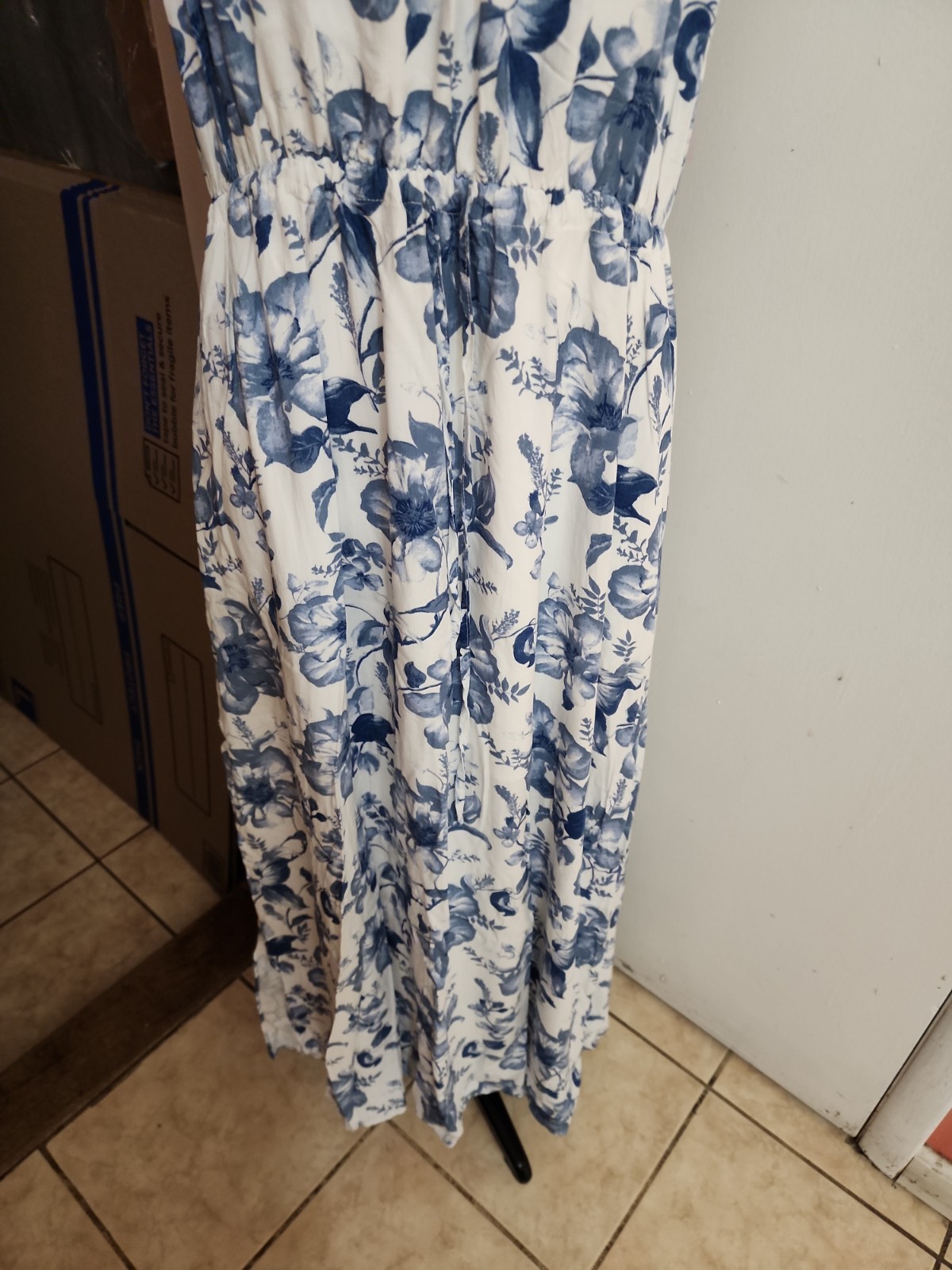 Mustard Seed Halter Neck Blue And White Floral Dress RN122376 Po#108120 China
