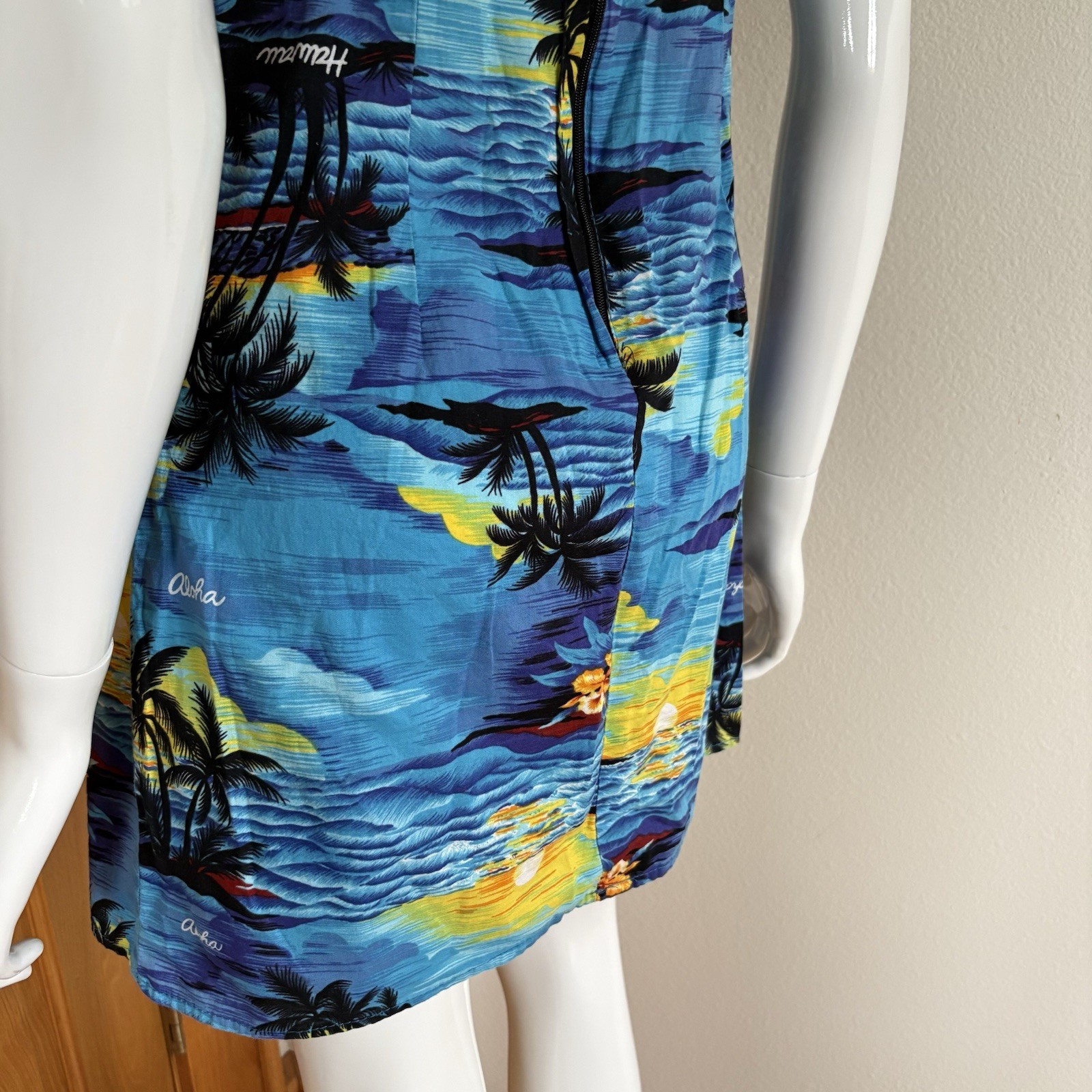 Royal Creations Style Hawaii Aloha Tropical Sunset Print Mini Dress Blue