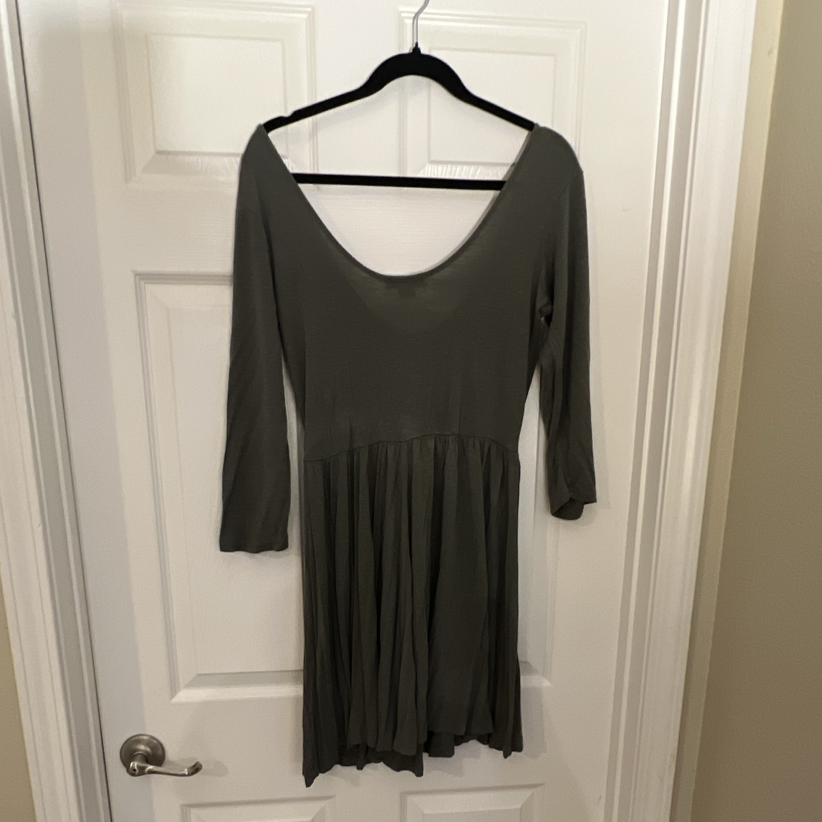 Cotton On Women’s Green Solid Knit A-Line Dress Scoop Neck 3/4 Sleeve L